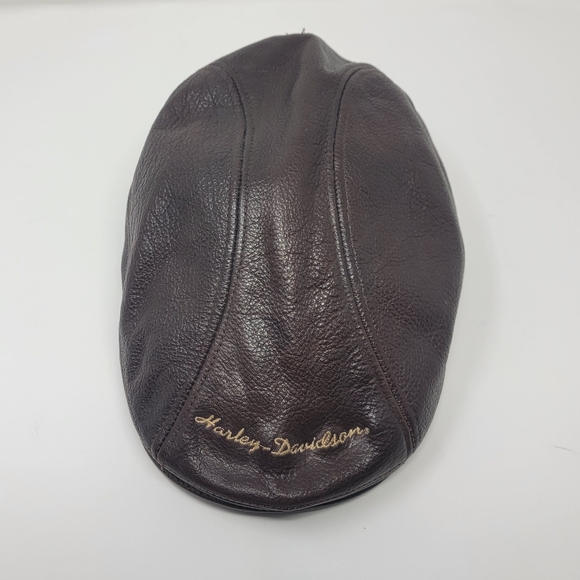 Vintage Harley Davidson Newsboy Cabbie Ivy Cap Brown Genuine Leather Hat S/M - Picture 3 of 14